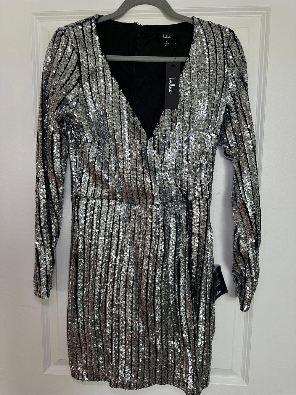 Lulus Silver Sequin V-Neck Party Dress NWT